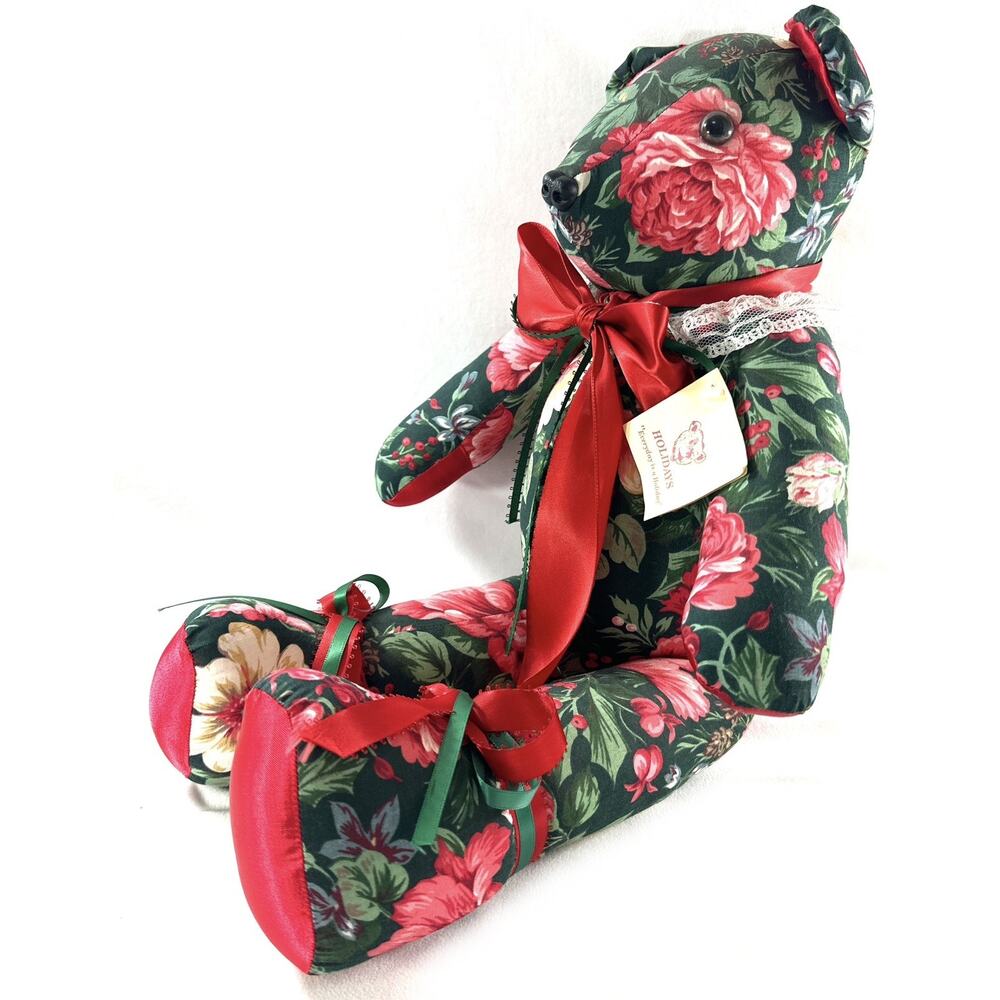 Vintage Holiday Floral Teddy Bear By Sandy Holiday 20” W/ Original Tag - Picture 4 of 8